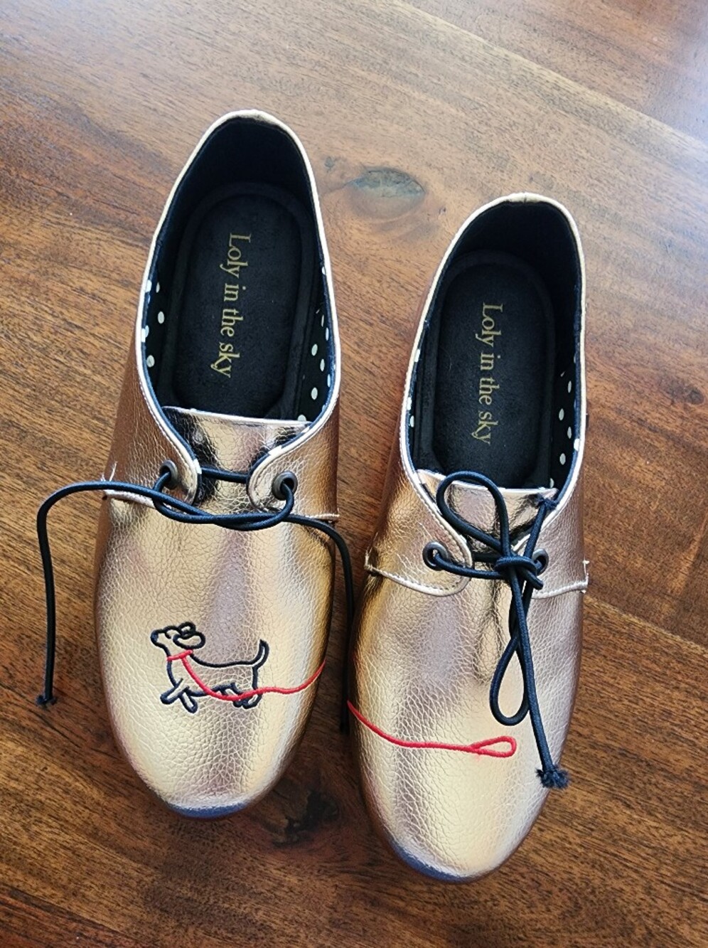 Loly in the Sky Metallic Gold Embroidered Leather Flats